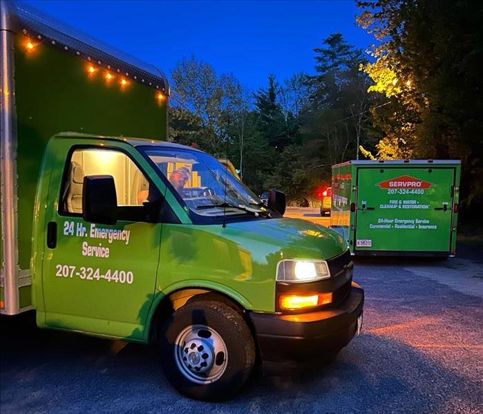 SERVPRO truck leaving for a water damage.